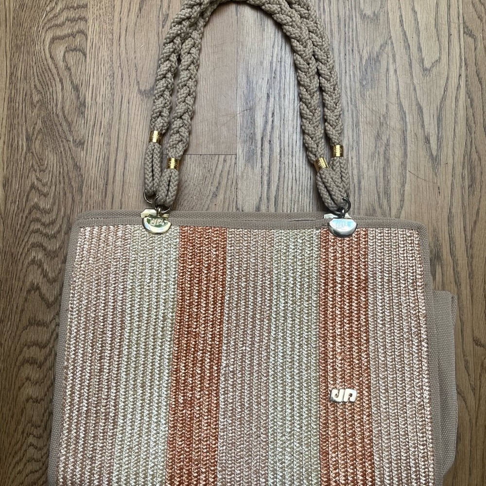 Vintage Pier Giorgio Elegant Braided Handle Tote Bag - Brown and Tan